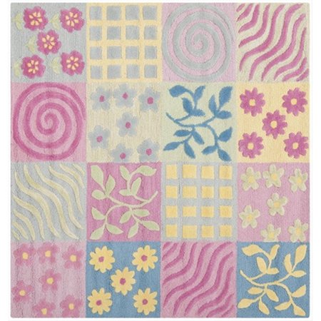SAFAVIEH 5 x 5 ft. Square Novelty Kids Pink and Multicolor Hand Tufted Rug SFK356A-5SQ
